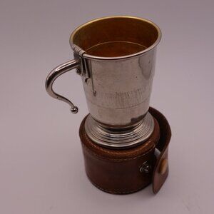 Vintage Metal Collapsible Travel Cup with Leather Case